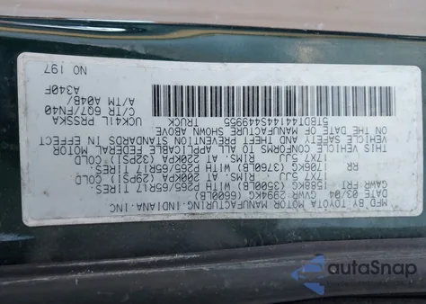 2004 Toyota Tundra Sr5 V8 из США, поврежденный, VIN 5TBDT44144S449955